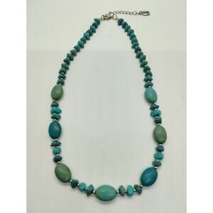 Chaps Silver Tone Faux Turquoise Colored Beads Necklace with Extender
